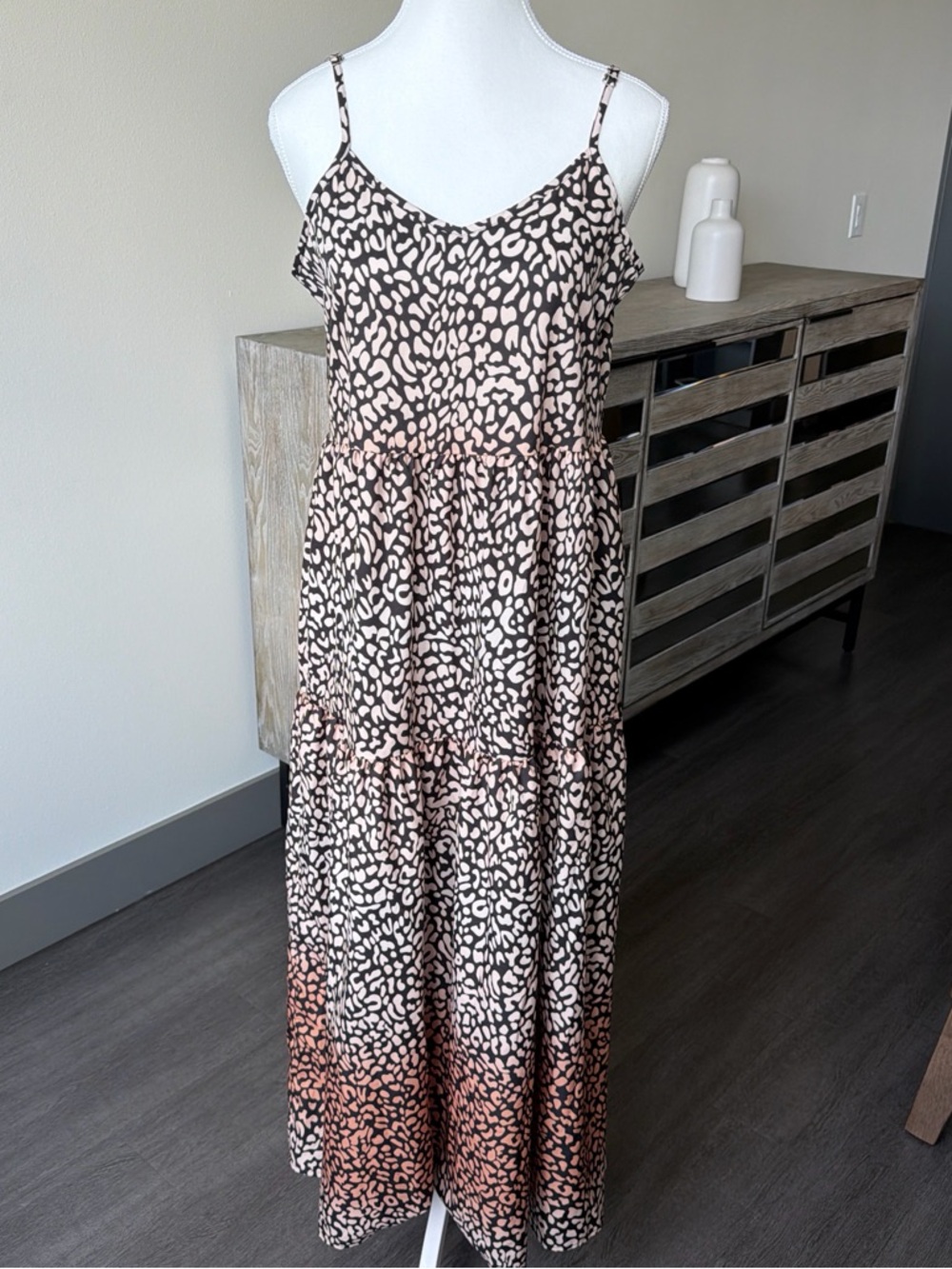 SHEIN Black and Blush Pink Leopard Print Spaghetti Strap Maxi Dress